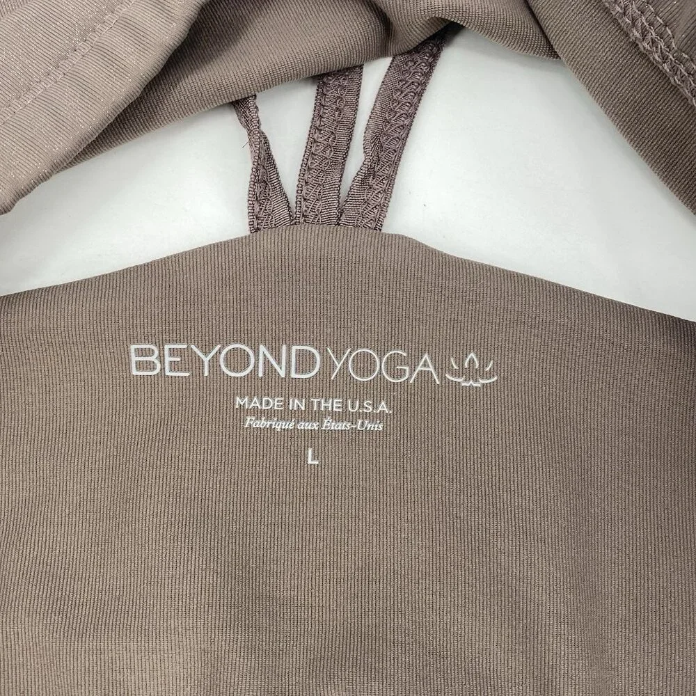 BEYOND YOGA Size Large Twinkle Bra Strappy Racerback in Mocha Brown - Picture 6 of 10